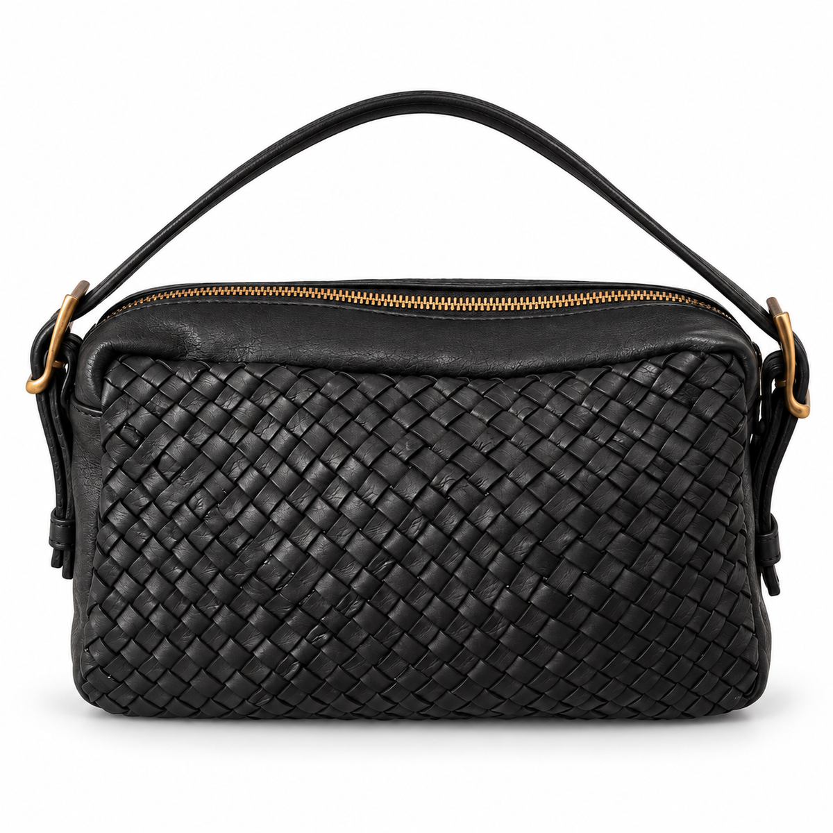 BEATRICE - BORSA ARTIGIANALE IN PELLE NERA INTRECCIATA