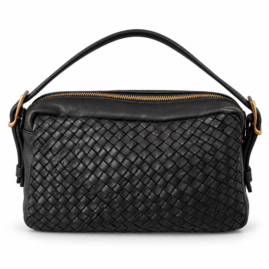 BEATRICE - BORSA ARTIGIANALE IN PELLE NERA INTRECCIATA