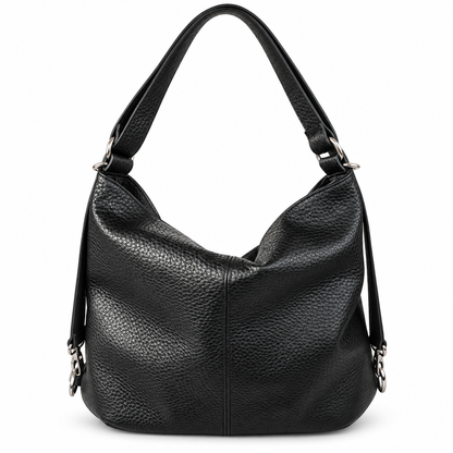 VITTORIA - BORSA/ZAINO ARTIGIANALE IN PELLE MAERTELLATA NERA