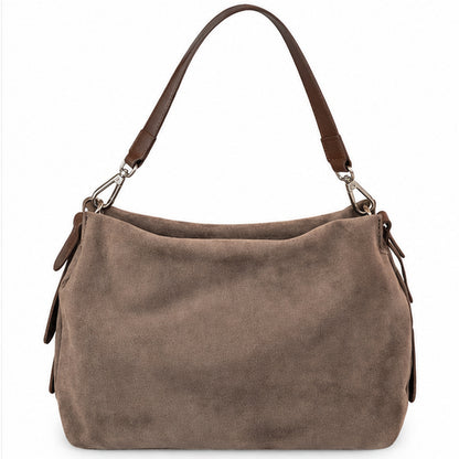 ADELE - BORSA ARTIGIANALE IN PELLE SCAMOSCIATA TORTORA