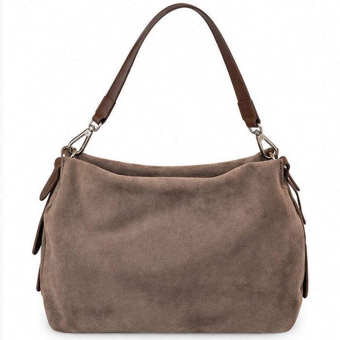 ADELE - BORSA ARTIGIANALE IN PELLE SCAMOSCIATA TORTORA