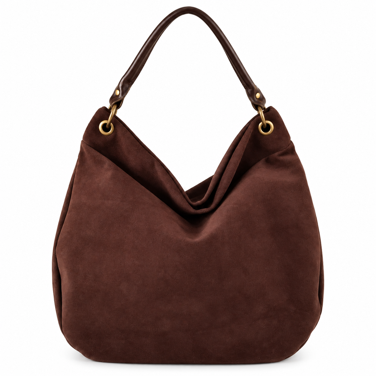 AMBRA - BORSA ARTIGIANALE IN PELLE SCAMOSCIATA MARRONE