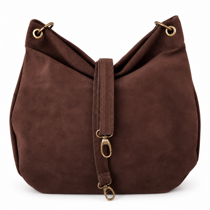 AMBRA - BORSA ARTIGIANALE IN PELLE SCAMOSCIATA MARRONE