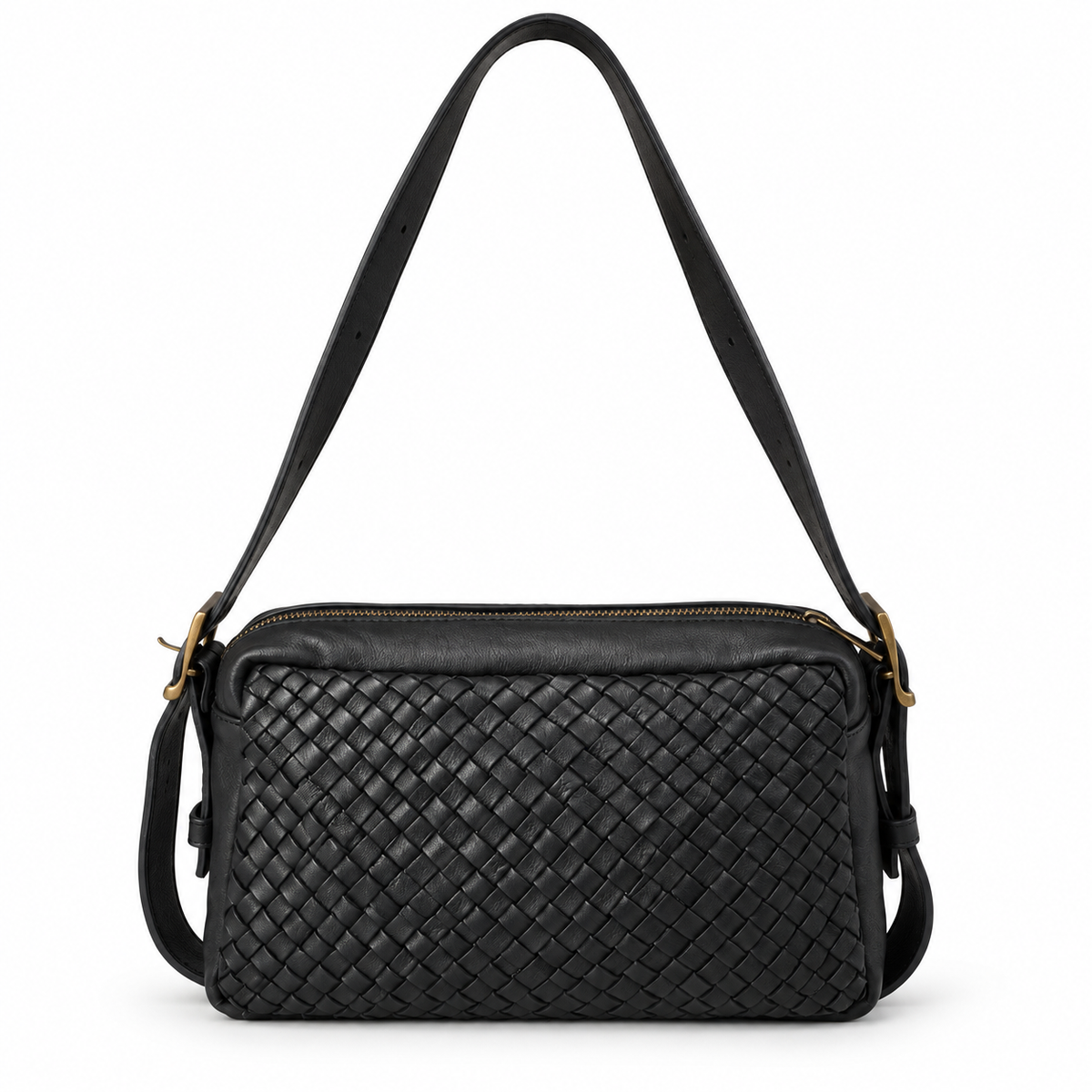 BEATRICE - BORSA ARTIGIANALE IN PELLE NERA INTRECCIATA