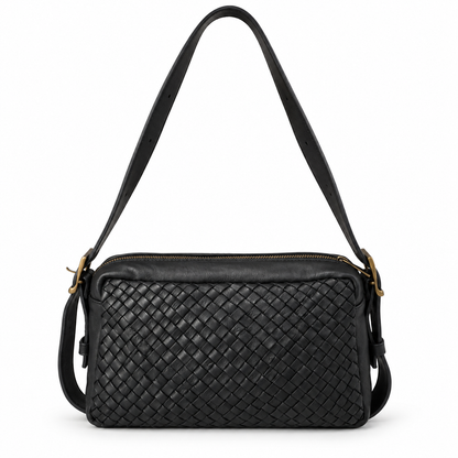 BEATRICE - BORSA ARTIGIANALE IN PELLE NERA INTRECCIATA
