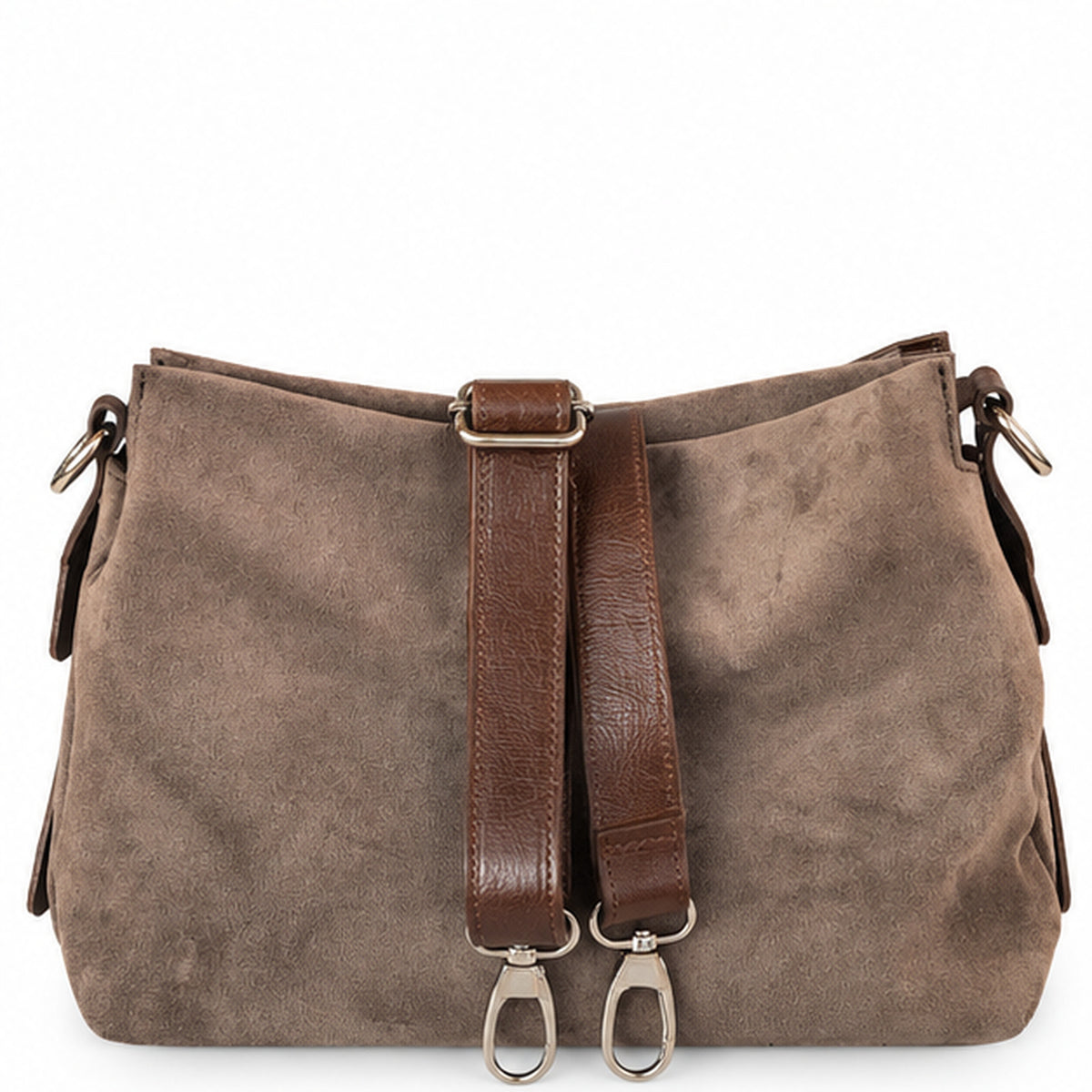 ADELE - BORSA ARTIGIANALE IN PELLE SCAMOSCIATA TORTORA