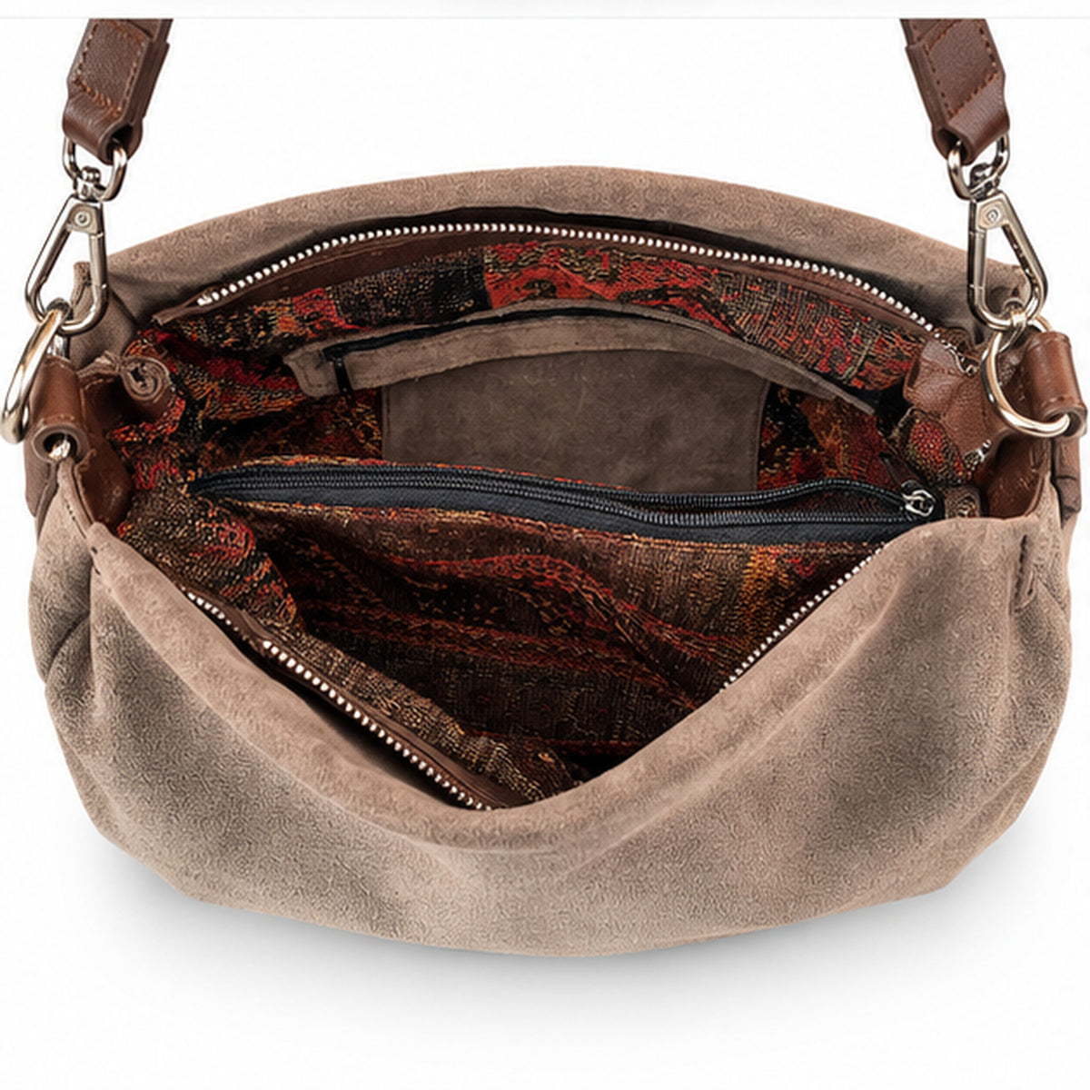 ADELE - BORSA ARTIGIANALE IN PELLE SCAMOSCIATA TORTORA