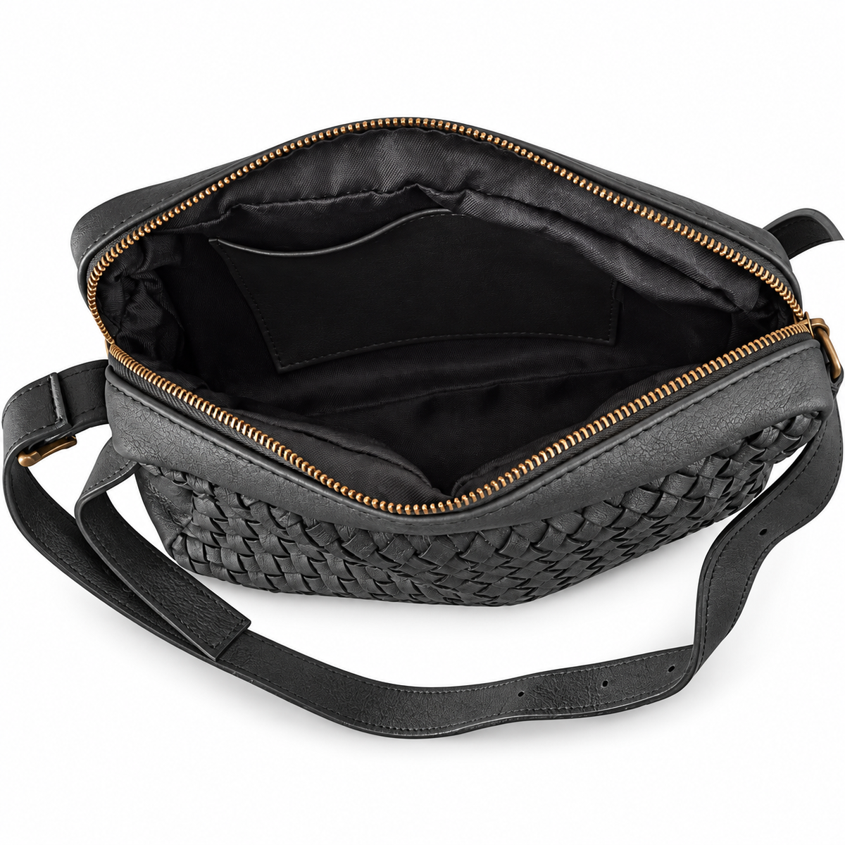 BEATRICE - BORSA ARTIGIANALE IN PELLE NERA INTRECCIATA