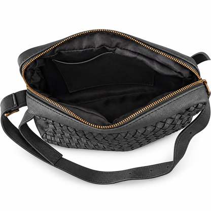 BEATRICE - BORSA ARTIGIANALE IN PELLE NERA INTRECCIATA