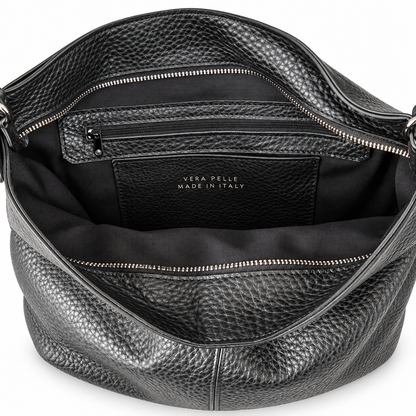 VITTORIA - BORSA/ZAINO ARTIGIANALE IN PELLE MAERTELLATA NERA