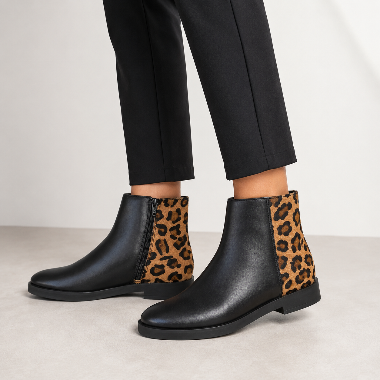 CRISTIN STIVALETTO NORA26 PELLE NERA/LEOPARDO