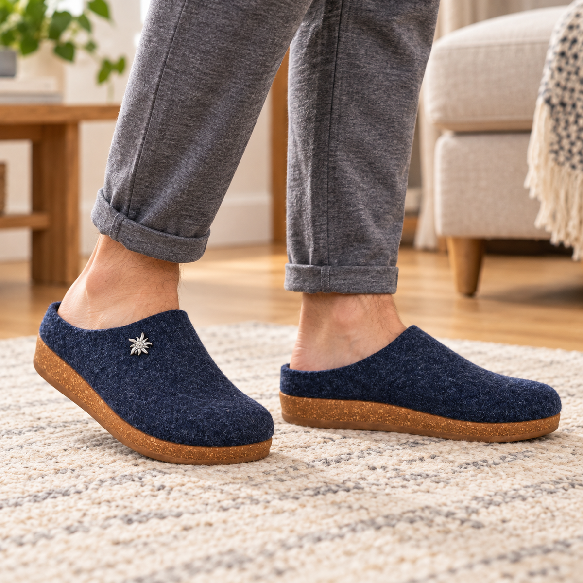 STELLA 461 CIABATTA IN LANA COTTA BLU
