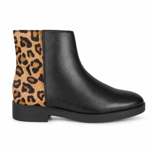CRISTIN STIVALETTO NORA26 PELLE NERA/LEOPARDO su sfondo bianco