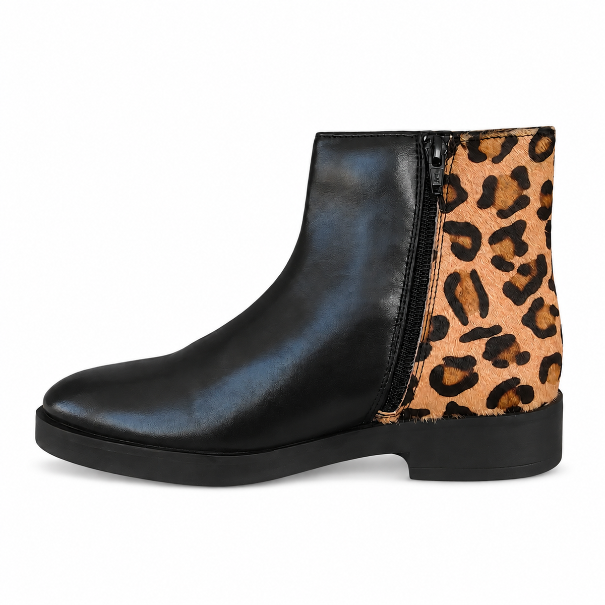 CRISTIN STIVALETTO NORA26 PELLE NERA/LEOPARDO su sfondo bianco