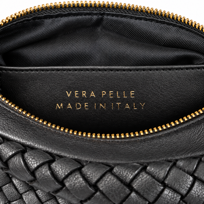 BEATRICE - BORSA ARTIGIANALE IN PELLE NERA INTRECCIATA