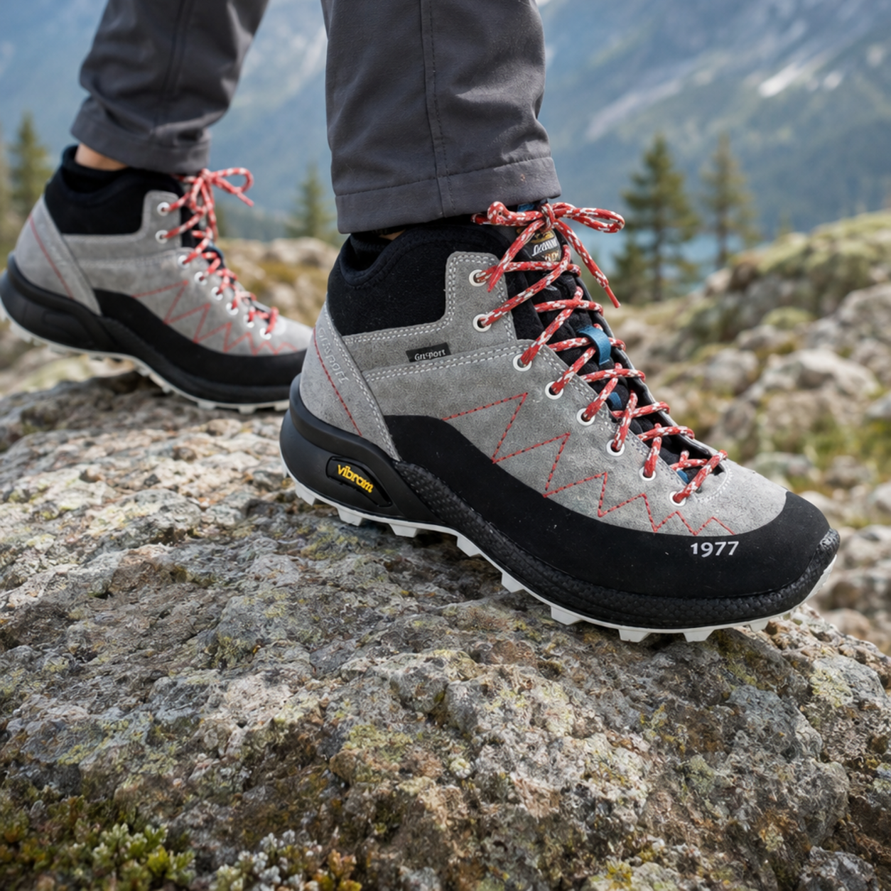 Scarpa Grisport 13143 nabuk beige indossata durante una passeggiata outdoor