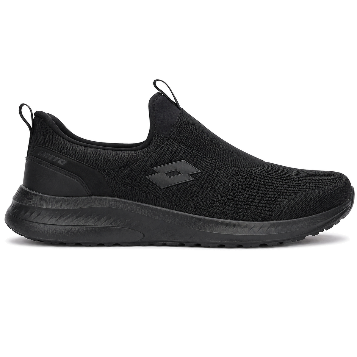 LOTTO RUNNING SLIP & GO 222891 ALL BLACK su sfondo bianco