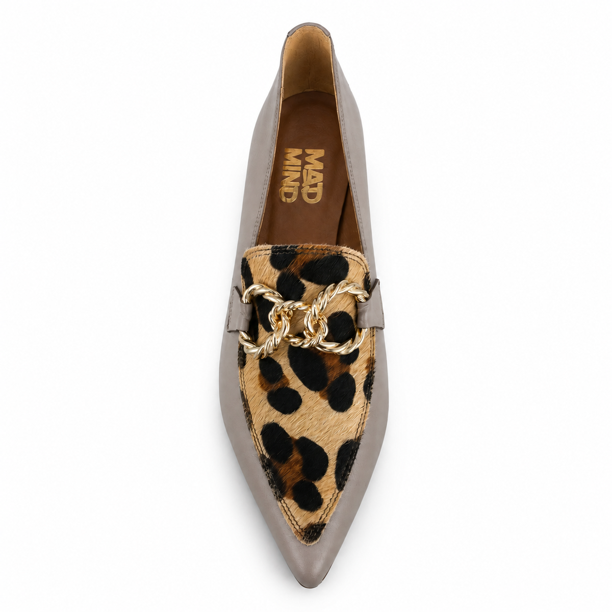 MAD MIND MOCASSINO 1564 NAPPA LEO TAUPE su sfondo bianco