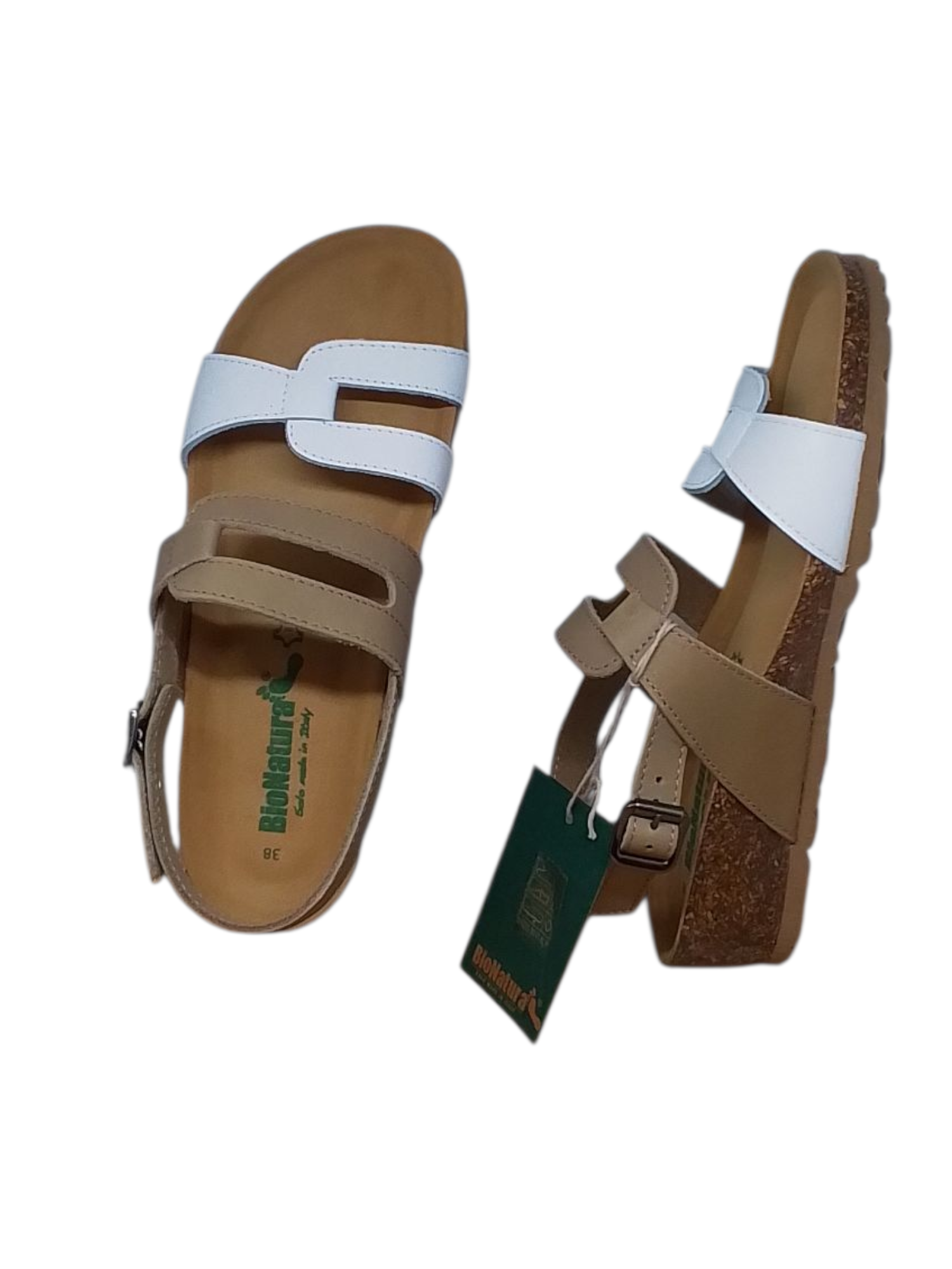 Bio natura sandalo donna, art.420, colore bianco/taupe
