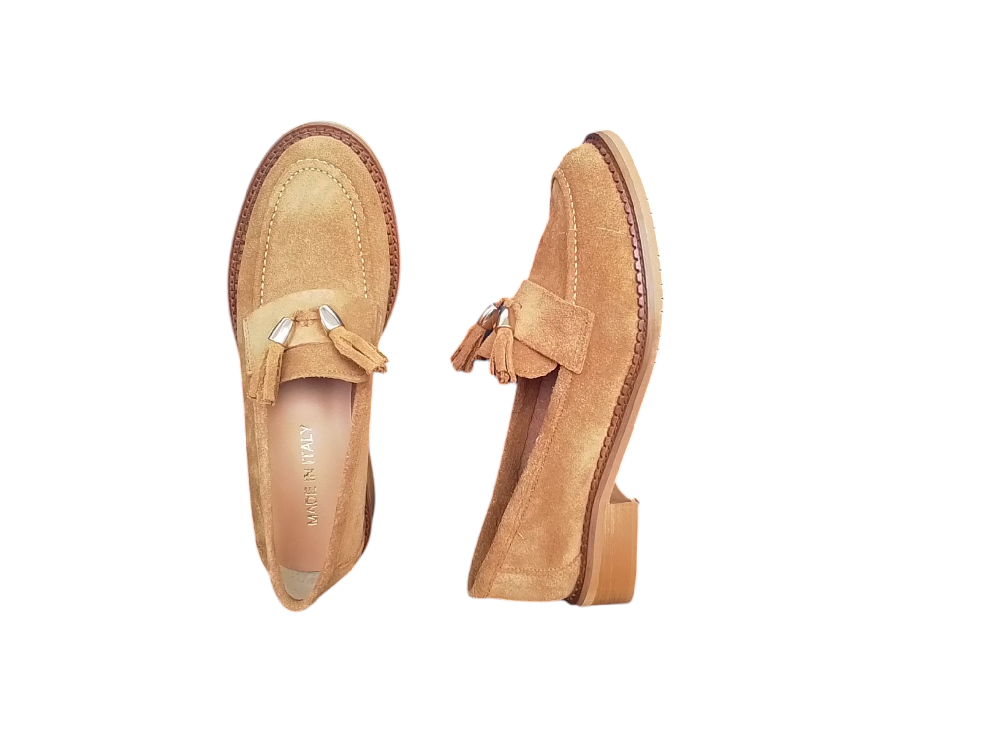 Made in italy mocassino donna, art. 3025, colore camoscio cuoio