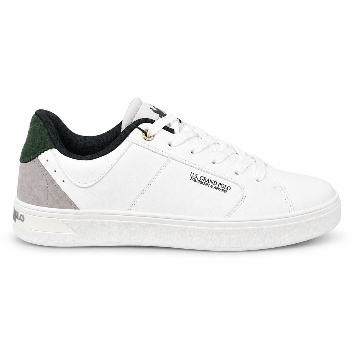 U.S. GRAND POLO 23957 WHITE+BOTTLE su sfondo bianco