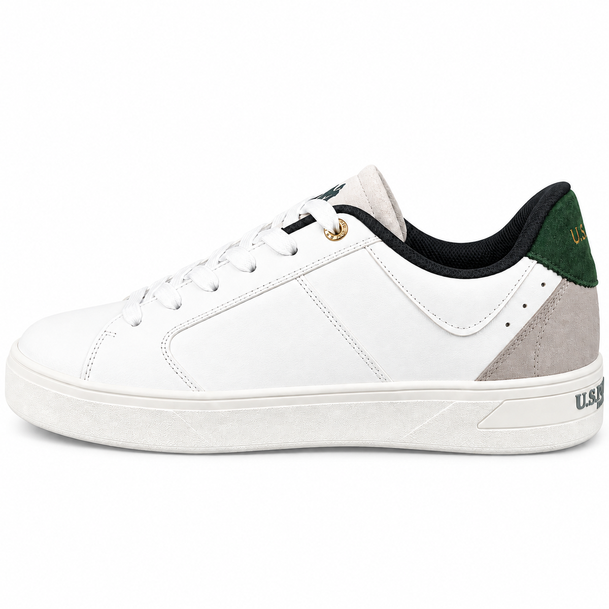 U.S. GRAND POLO 23957 WHITE+BOTTLE su sfondo bianco